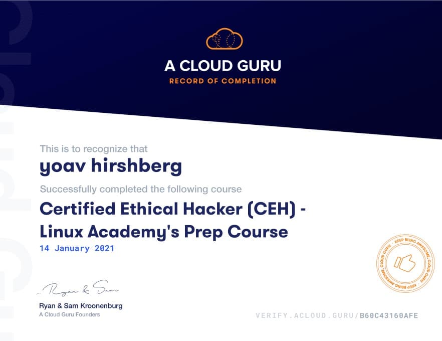 CEH certificate- Linux academy a cloud guru