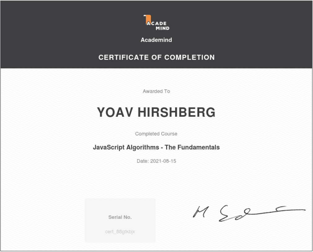 JavaScript algorithms- Academind certificate