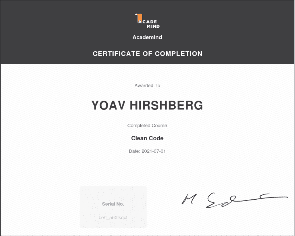 clean-code- Academind certificate