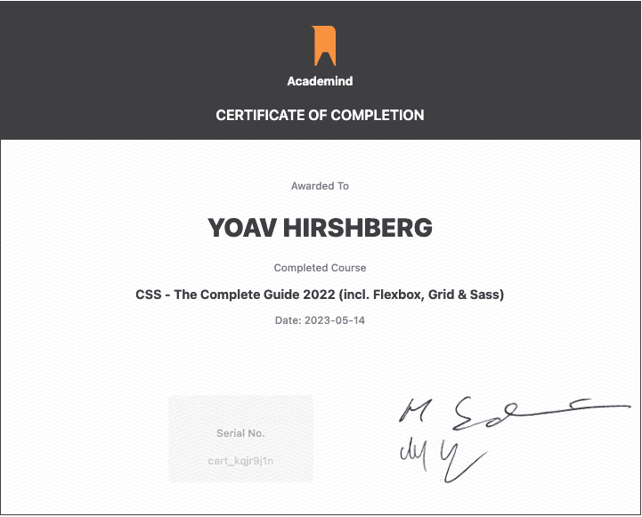 CSS The Complete Guide- Academind certificate