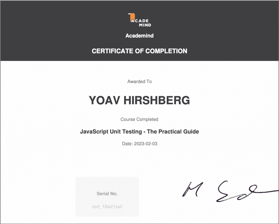 JavaScript Unit Testing- Academind certificate