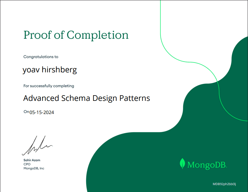 Advanced schema design patterns- MongoDB certificate