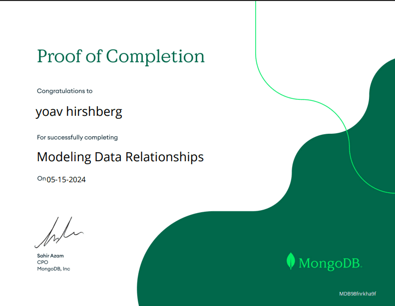 Modelling data relationships- MongoDB certificate