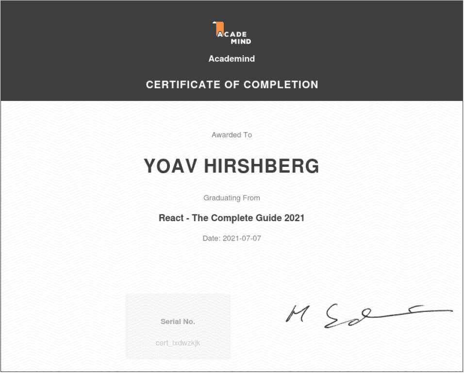 react.js- Academind certificate